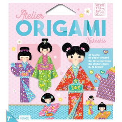 Atelier origami Kokeshi - Avec 30 feuilles de papier origami- des têtes imprimées- des stickers dorés- du fil brillant - Grand