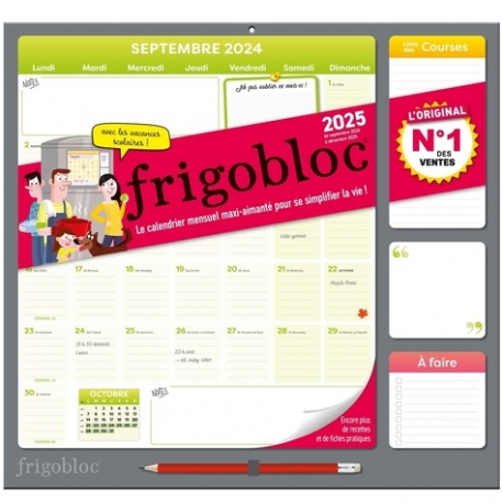 Frigobloc mensuel - Le calendrier mensuel maxi-aimanté pour se simplifier la vie ! Avec 1 crayon